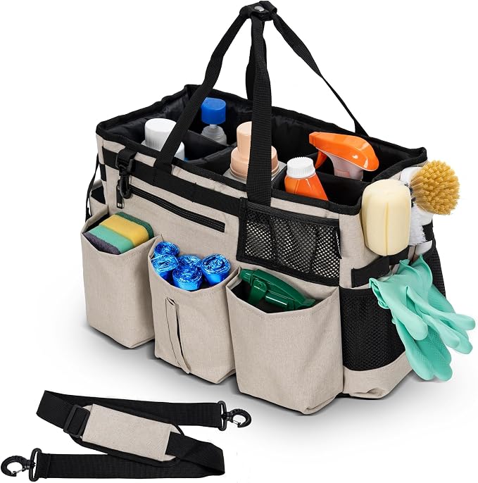 IBVIVIC Wearable Cleaning Caddy Bag for Cleaning Supplies, White | Cleaning Organizer Tote Bag with Handle & Shoulder Straps Kitchen Cleaning Supplies Storage Bag for Cleaners & Housekeepers