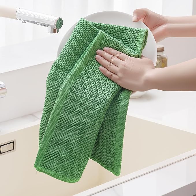 Homaxy 100% Cotton Oversized Waffle Weave Kitchen Towels 6-Pack | Grass Green, 20 x 28 Inches, Ultra Soft Absorbent Dish Towels, Quick Drying Large Cleaning Towels