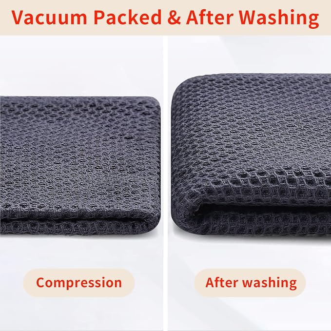 Homaxy 100% Cotton Waffle Weave Kitchen Dish Cloths 12-Pack, Dark Grey | 12 x 12 Inches, Ultra Soft Absorbent Dish Towels, Quick Drying Dish Rags with Hanging Loop