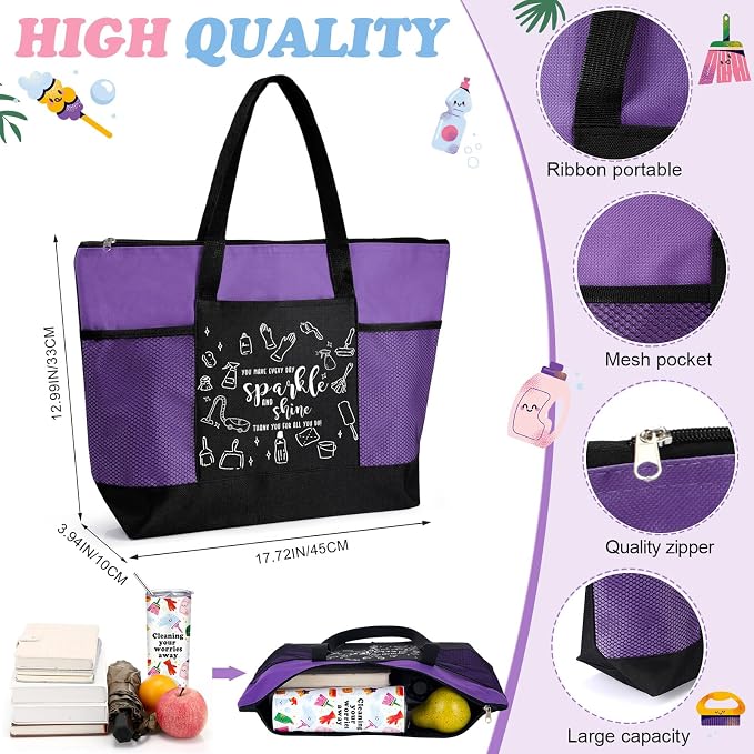 Sieral Housekeeping EVS Week Appreciation Gift, Housekeeper, Purple | Insulated Tumbler 20oz & Large Tote Bag Set for Women Custodian School Healthcare Cleaning Crew House Cleaner Maid Janitor