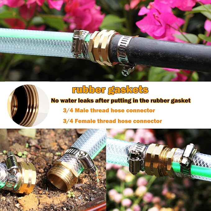 Garden Solid brass Hose Repair Connector with Clamps,Fit for Garden Hose Fitting,Male and Female Hose Fittings 10 Set (3/4"-10 Set)