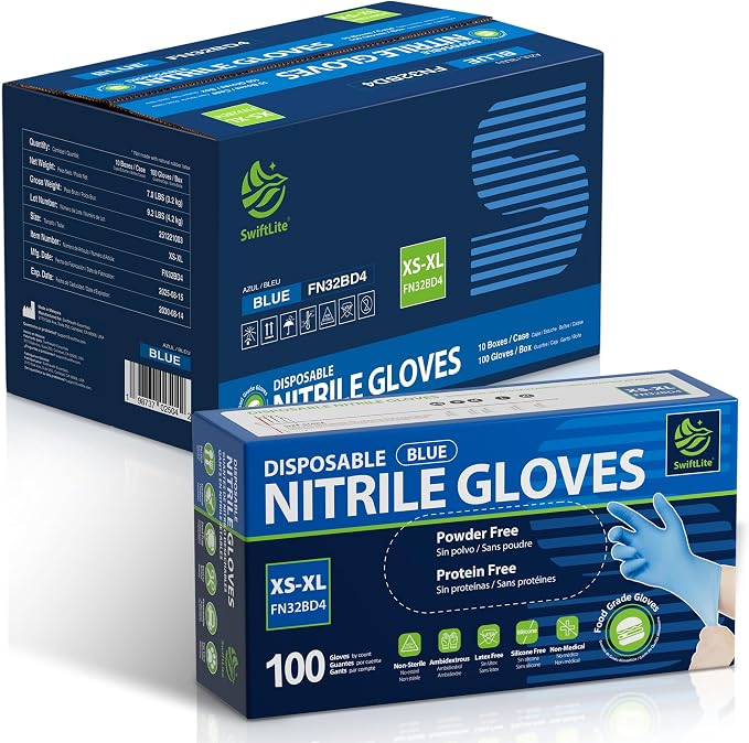Food Safe Disposable Gloves Latex Free, Blue | Food Grade Nitrile Rubber Gloves, Latex-Free Powder-Free for Food Prep, Cooking, Household Cleaning