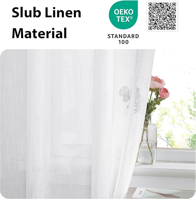 NICETOWN Front Sheer Door Sheer Curtain with Tieback, 1 Panel, White | Privacy Semitransparent Voile French Door Curtain with Top and Bottom Rod Pocket, Tieback Included, 1 Panel, White