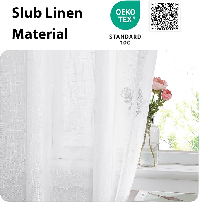 NICETOWN Lined Look Door Panel - Semitransparent Voile Window Curtain | Semi Sheer for Patio/Sliding Glass Door with One Bonus Tieback, 52" Width by 72" Length, White