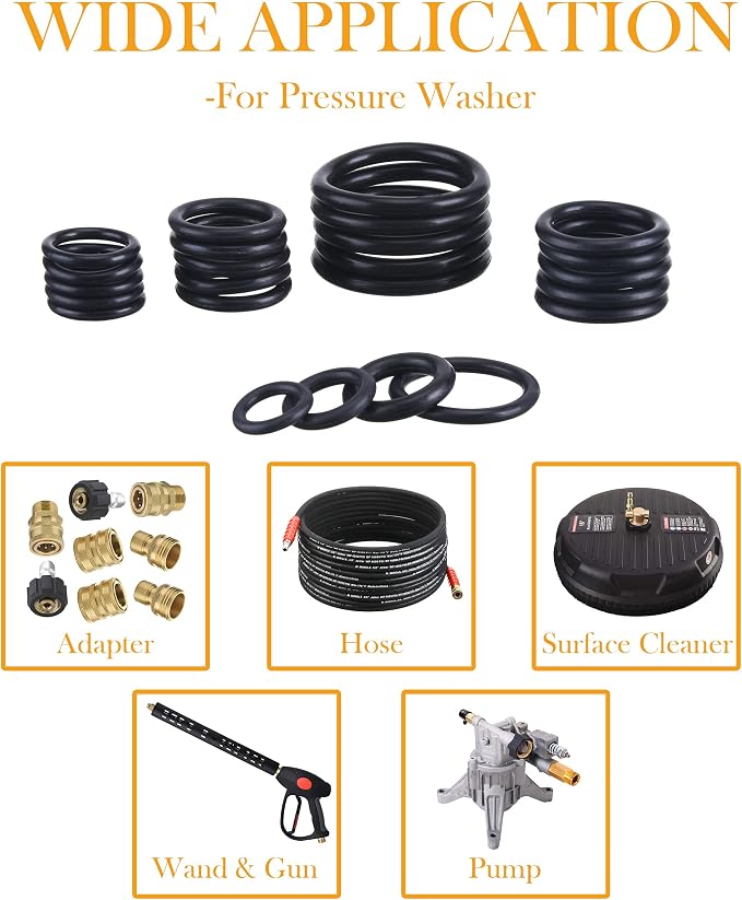 PWACCS High Pressure Washer O Ring Kit, 100 Pieces, Replacement Rubber Ring | For Power Washer Pump, Coupler, Adapter, For Hose, Gun and Nozzle
