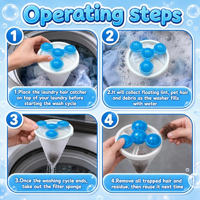 6Pack Washing Machine Hair Filter Mesh Bags,Washing Machine Conical Lint Collectors,Floating Filter,Reusable Washing Machine Hair Collectors for Cat and Dog Hair (6)