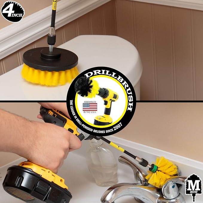 Bathroom Accessories - Bathroom Cleaning Tools - Drill Brush Attachment Set | Cleaning Supplies - Drill Brush - Grout Cleaner - Shower Cleaner - Scrub Brush for Shower - Tile Cleaning Brush - Bathtub