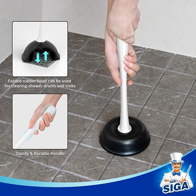 MR.SIGA Toilet Plunger and Brush Combo for Toilet Cleaning, White, 2 Set | Heavy duty toilet brush and plunger set, toilet bowl brush and plunger with holder