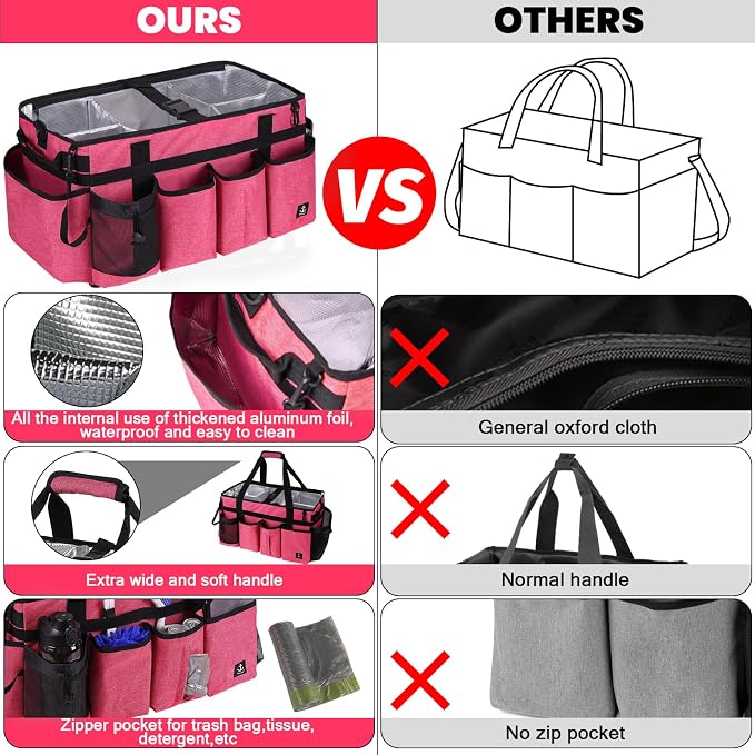 Extra large Cleaning Caddy Bag Built-in hard plastic Aluminum foil lining | Waterproof nylon, aluminum foil lining, quick-drain PVC mesh bottom, for housekeepers