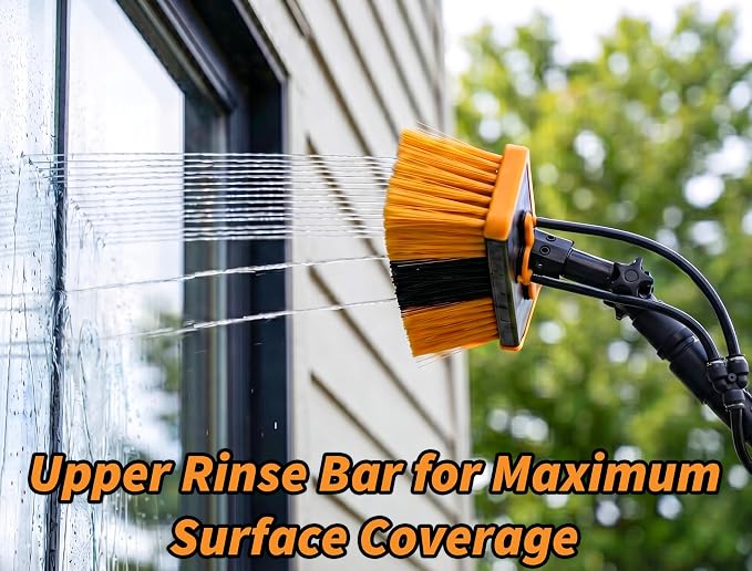 5-24 ft Telescopic Water Fed Pole Window Cleaning System (30ft High Reach) | Solar Panel Cleaning Equipment with Water Fed Brush, Upper Rinse Bar, 10" Squeegee, Water Filter, Soap Dispenser & Water Hose