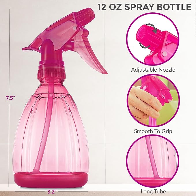 1-Piece 12oz Empty Spray Bottles for Cleaning, Spray Bottle for Hair, Plant Mister, BBQ Spritzer - Squirt Bottles for Liquids, Water Sprayer - Pink Squirt Bottle, Water Mister - BPA-Free