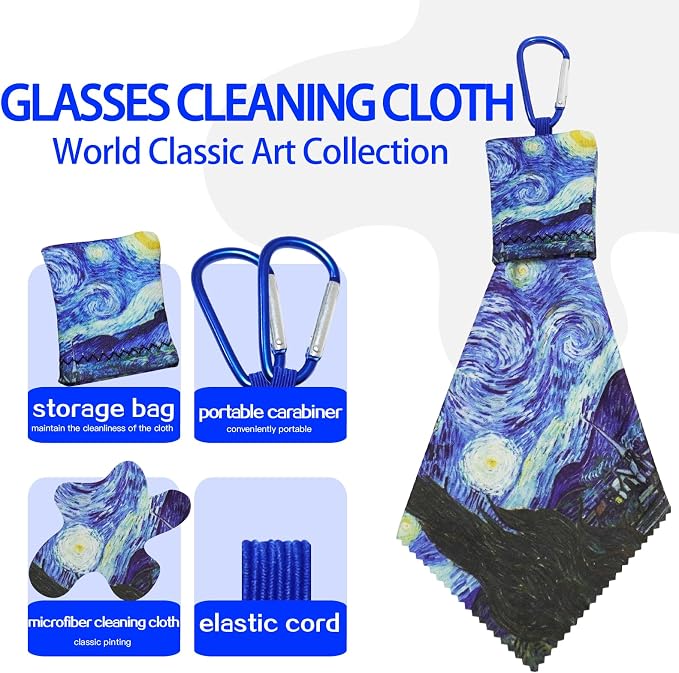 4 Pack Microfiber Glasses Cleaning Cloth, Lint Scratch Resistant Lens Cloth | Washable Reusable Soft Streak Resistant Fabric Set with Pouch Clip-On for Sunglasses Eyewear Screens Camera Gear