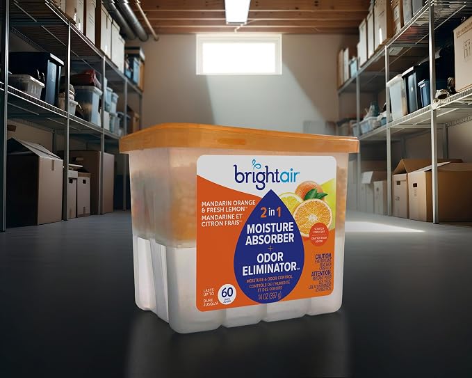 Bright Air Mandarin Orange & Fresh Lemon, 2-in-1 Moisture Absorber & Odor Eliminator, Case of 4, Lasts up to 60 Days Each
