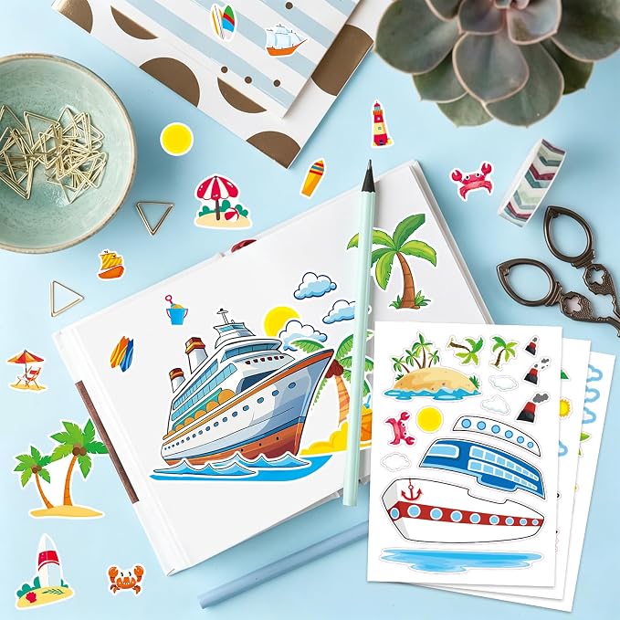 24 Sheets Cruise Make a Face Sticker, Make Your Own Cruise Stickers Mix and Match Stickers for Home School Classroom Crafts Activities Reward Birthday Party Favors