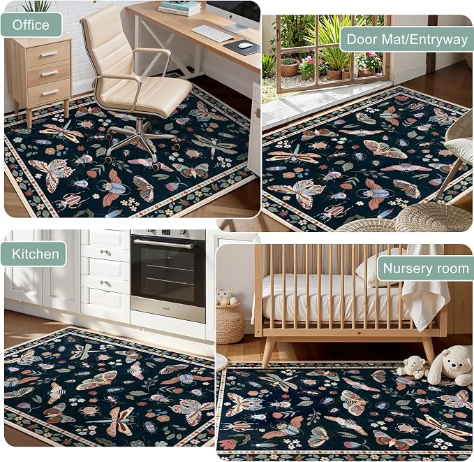 Anidaroel 48"x60" Office Chair Mat for Hardwood Floor/Tile, Black Anti-Slip Computer Chair Mat, Insect Print Office Rugs for Rolling Chairs, Low Pile Desk Floor Mat for Hardwood Floors