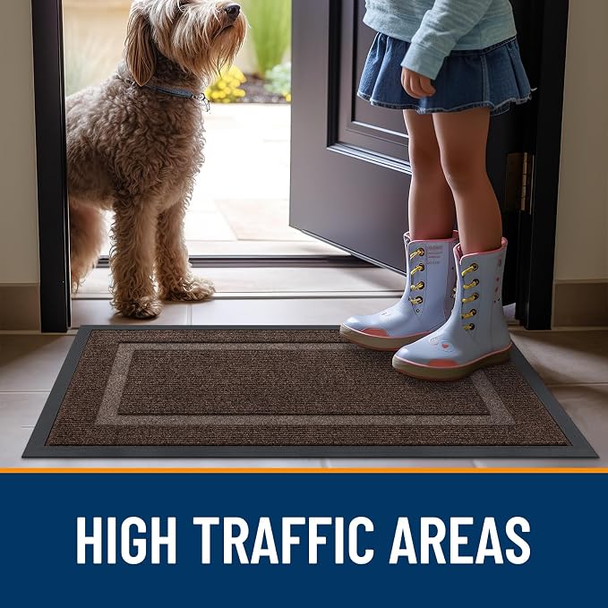 OLANLY Front Door Mat Outside 59x23, All-Season Heavy-Duty Rubber Doormat | Dark Brown, Absorbent, Stain Fade Resistant, Waterproof Non-Slip Backing, Low-Profile Indoor Outdoor Floor Mat for Entryway