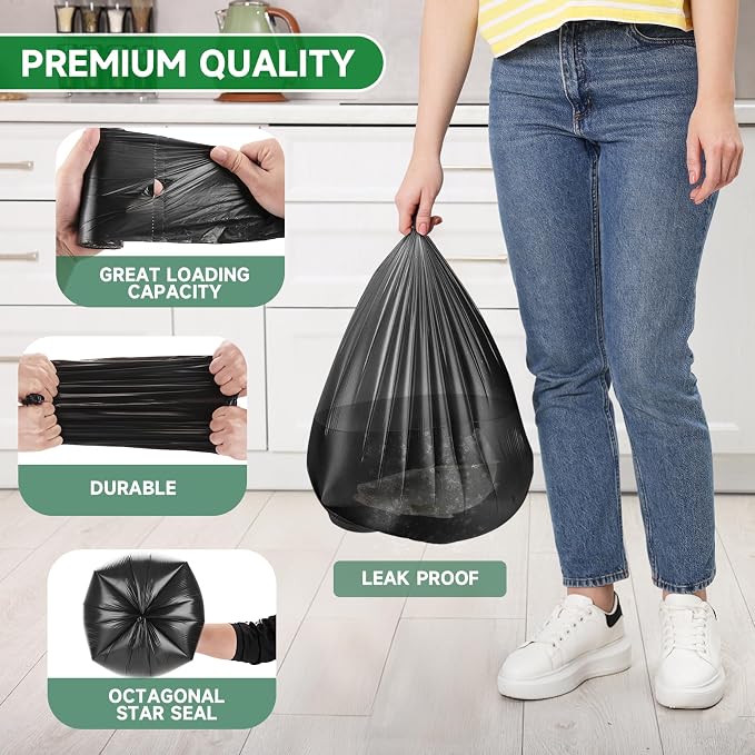 8 Gallon Trash Bags Black Biodegradable - Medium Kitchen Size 8 Gal Garbage Bag Unscented 80 Count Compostable Recycling Strong Thick Office Waste Basket Liners Bulk Chenyucheng