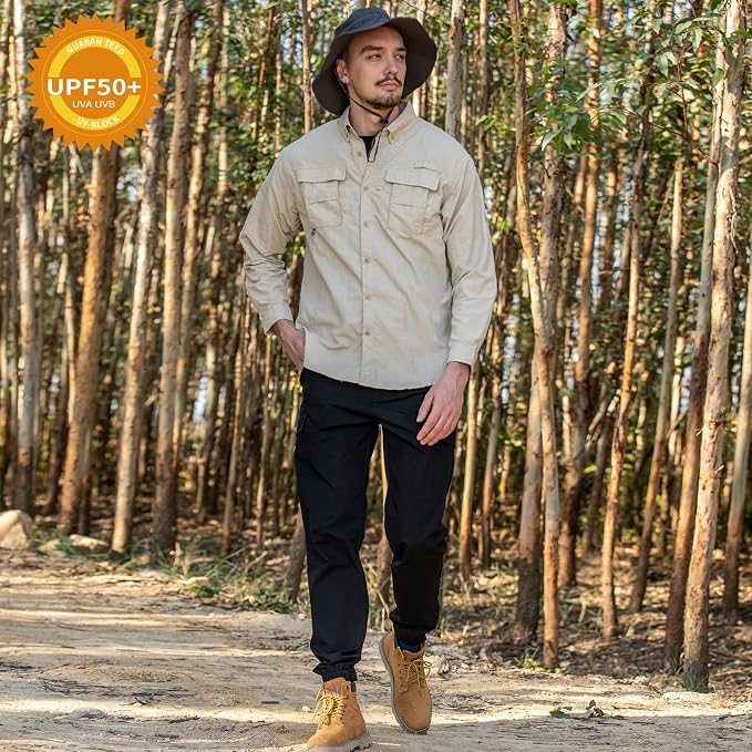 NAVISKIN Men's UPF 50+ Sun Protection Long Sleeve Fishing Shirts | UV Protective, Quick Dry, Vented Back, Utility Pockets, Roll Up Sleeves, Lightweight PFG Shirts For Hiking Camping Safari