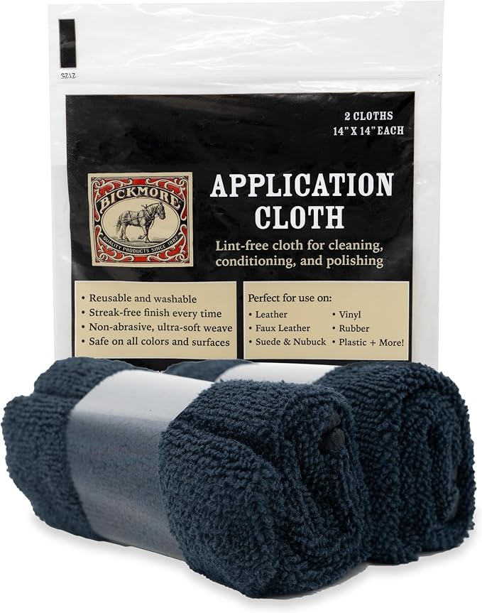 Bickmore Lint-Free Application Cloth 2-Pack for Leather Care | Scratch-free microfiber towels for smooth cleaner, conditioner and polish application.
