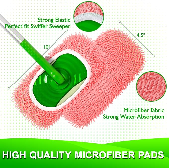 Reusable Microfiber Mop Pads Compatible with Swiffer Sweeper Mop | 4 Pack Dry Sweeping Cloths & Wet Mopping Cloths for Swiffer, Washable Wet Refill for Mopping Floors (Mop is not Included)