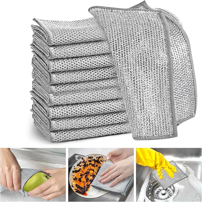 XANGNIER Non Scratch Wire Dishcloth,Wire Dishwashing Rags,8 * 8 in,8 Pcs | Multipurpose Steel Wool Cleaning Cloths,Multi Purpose Metal Mesh Miracle Cleaning Cloths for Kitchen,Dishes,Sink,wet & dry