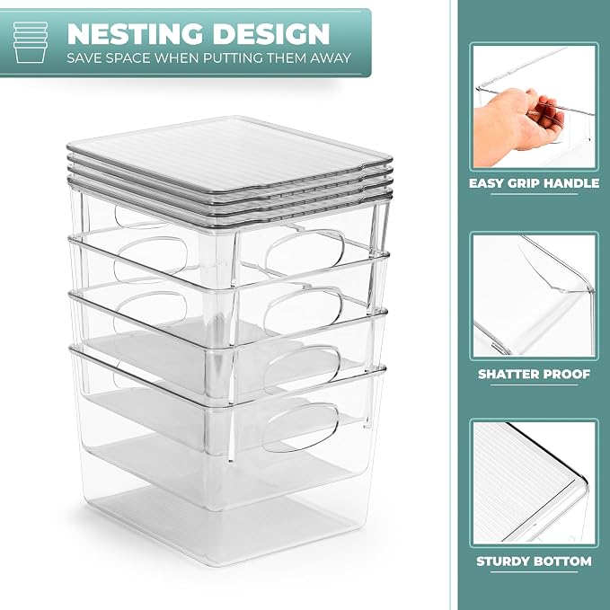 Sorbus Clear Toy Storage Bins with Lids, Stackable (Small, 4 Pack) | Lidded organization keeps food, household items and art supplies contained in closets, bathrooms and home spaces.
