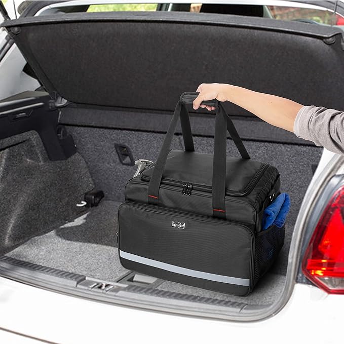 samdew Large Detailing Bag for Auto Detailing Supplies Storage, Bag Only | Cleaning Caddy for Car Care & Vehicle Wash Tools, for Detailing Bottles, Towel, Buffer & More, for on Road Trip or Car Show