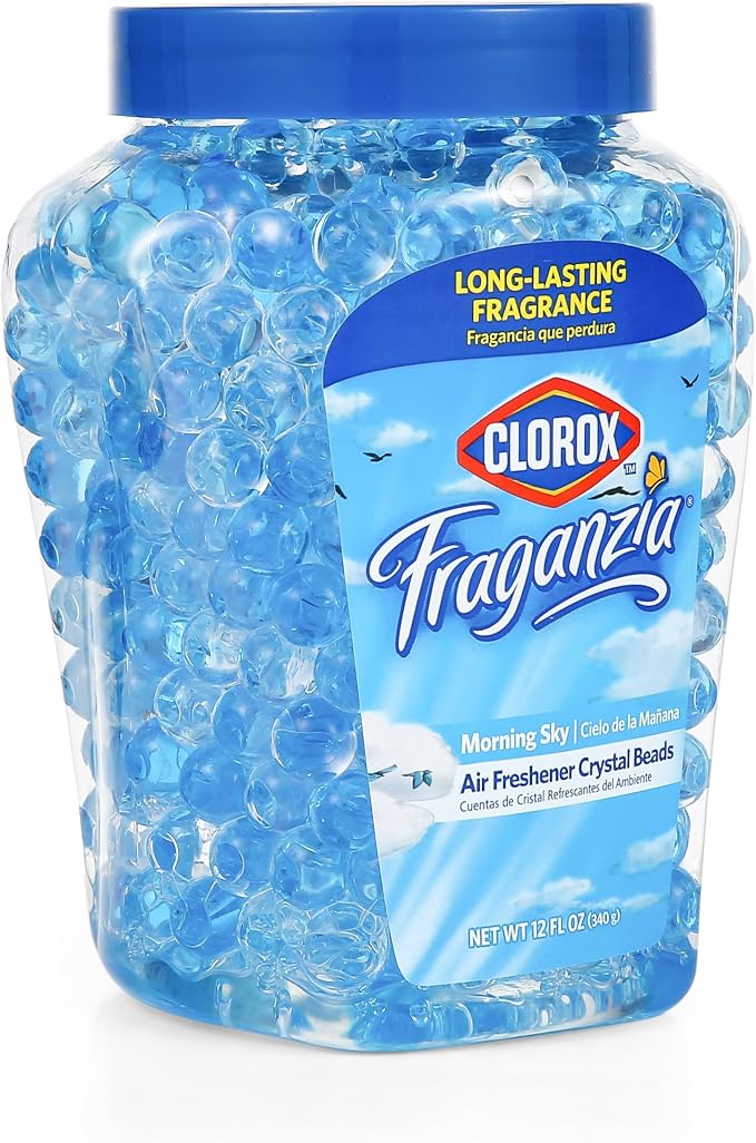 Clorox Fraganzia Crystal Beads Air Freshener, Morning Sky, 12 Fl Oz, 12-Pk | Gel bead formula, long-lasting scent, no spray or mess, home car and office use