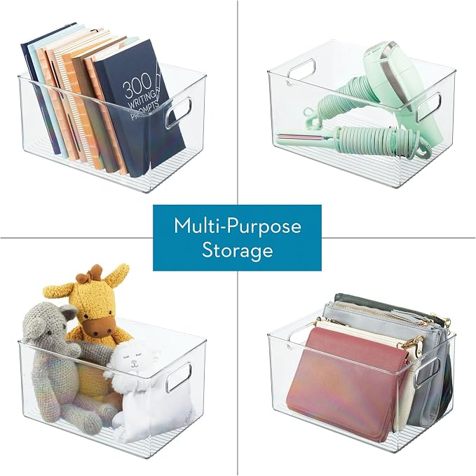 InterDesign iDesign Recycled Plastic Pantry Storage Bin – Linus Collection - Clear Kitchen Storage Box (Pack of 4)