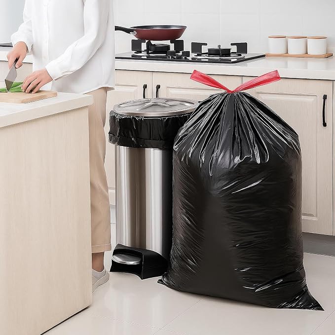 13 Gallon Drawstring Trash Bags (120 Count) – Black Garbage Bags, Leak & Tear Resistant, Tall Kitchen Trash Bags for Home, Office & Commercial Use, Odor Control – San Zooni