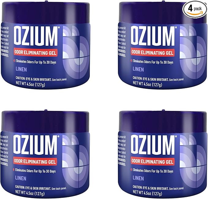 Ozium 4.5 Oz. Odor Eliminating Gel, Air Freshener Alternative | For Smoke, Pets, and Musty Odors, Long Lasting Odor Remover for Cars, Homes, Closets and Small Spaces, Linen Scent