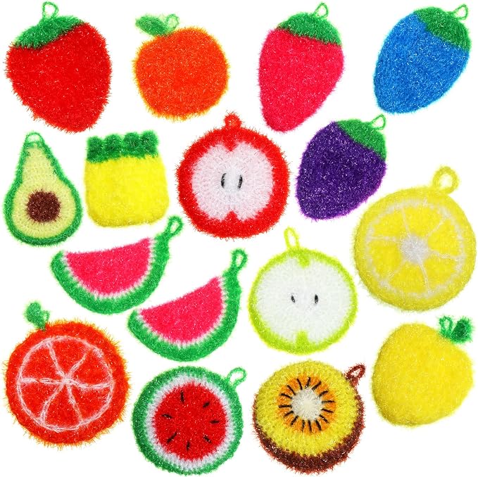 Kenning 16 Pcs Dish Scrubber Non Scratch Dish Washing Scrubbers | Reusable Household Cleaning, Kitchen Tools for Dishwashing, Washing Dishes Cookware Tubs Sink, Cute Design Dish, Hanging Loop