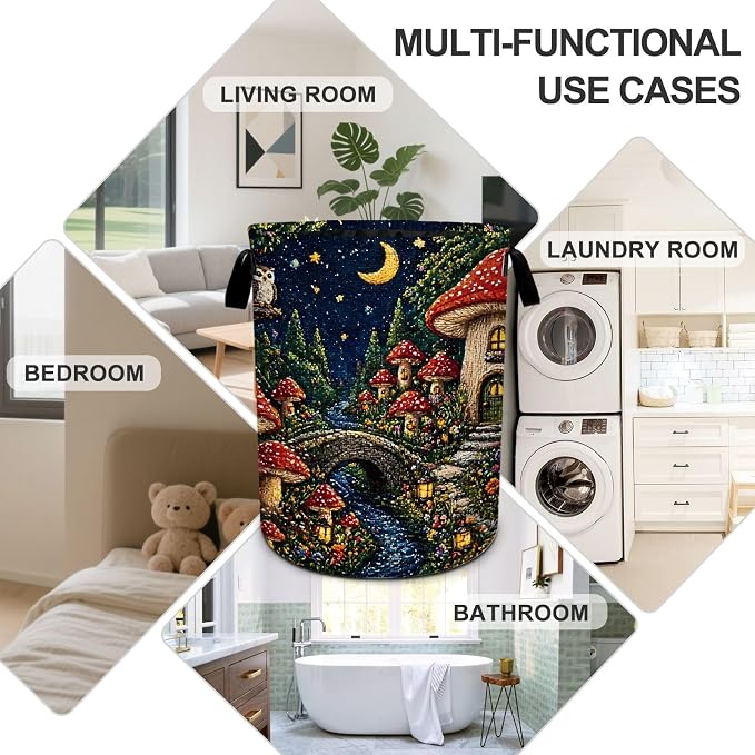 Mushroom Laundry Basket Foldable Oxford Laundry Hamper With Handle For Room Bathroom Bedroom