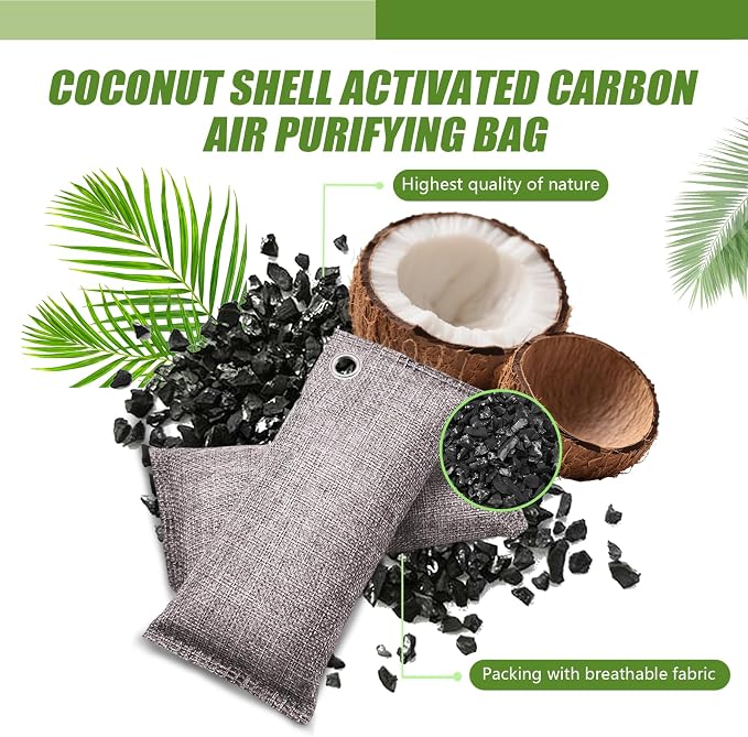 Activated Charcoal Bags Odor Absorbers, Activated Charcoal Odor Absorber for Strong Odors in Car, Closet, Shoe, Pet, Smoke, Basement. Coconut Shell Air Purifying Bag(2 x 100g）