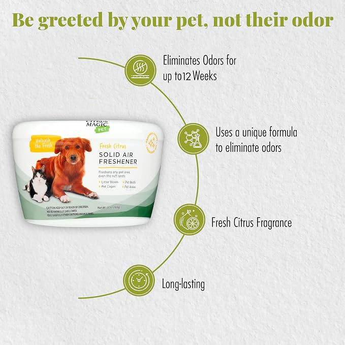 Citrus Magic Pet Solid Air Fresheners, Fresh Citrus, 20 Ounce, Pack of 2 | Odor Absorbing, Passive Diffusion, Odor Elimination Up to 12 Weeks Each, Ideal for Dog & Cat Areas and Litter Boxes