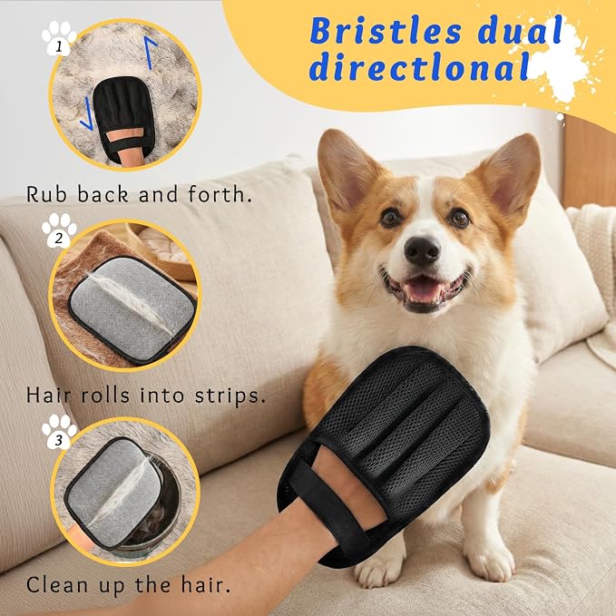 5-Finger Pet Hair Removal Glove Reus Sofa Carpet Car Seat Black 1pc