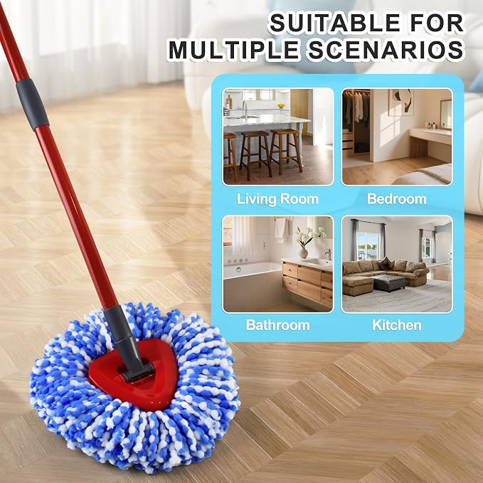 Mop Heads Replacements for Ocedar, Spin Mop Replacement for O-Cedar RinseClean 2 Tank System Mop Refills, Include 3 Pack Mop Refills, 1 Scrub Brush & 1 Mop Base