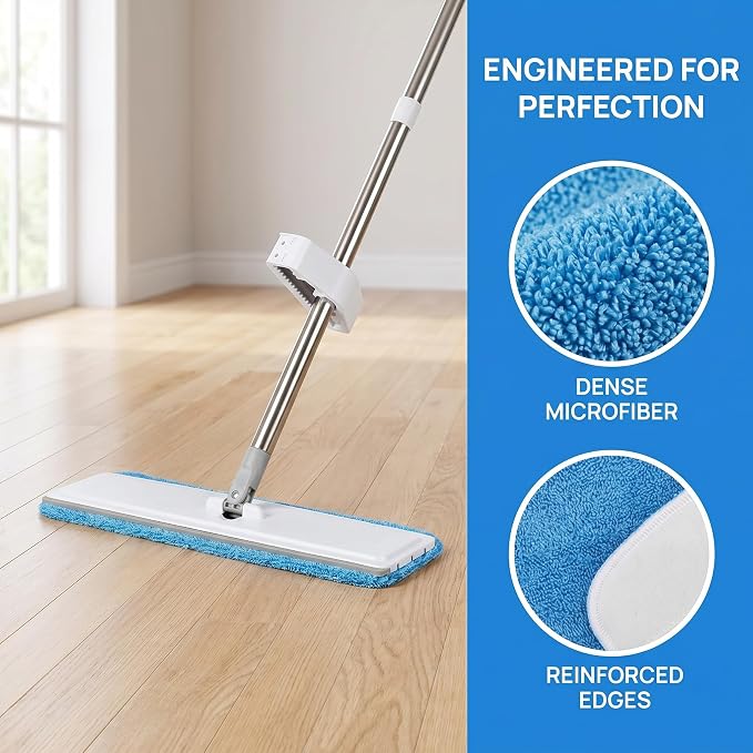 Microfiber Replacement Mop Pad, 18" x 6" Wet & Dry Home & Commercial Cleaning Refills, Reusable Floor Mop Pads (6 Pack) Blue | 6 Pack Microfiber Replacement Mop Pad, 18" x 6" Wet & Dry Home & Commercial Cleaning Refills, Reusable Floor Mop Pads Blue