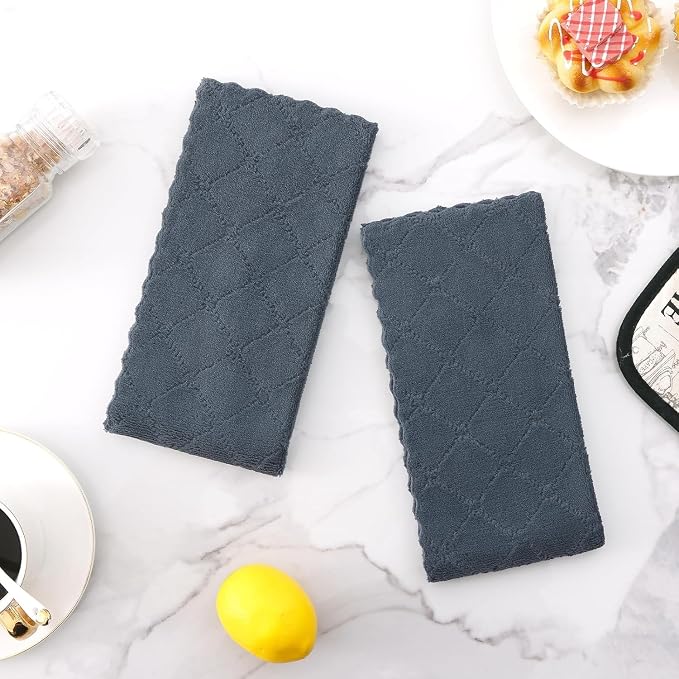 Homaxy 24 Pack Super Soft Absorbent Dish Towels, 10" x 20", Dark Grey | Coral Velvet, Nonstick Oil Fast Drying Microfiber Cleaning Cloth, No Lint Dishtowels for washing