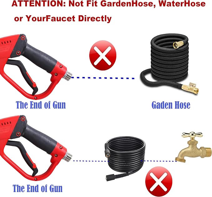 Tool Daily Pressure Washer Gun with Replacement Wand Extension, 64 Inch | 17" Extension Wand, 30° Curved Rod, 5 Power Washer Tips with Holder, M22 Fittings, 5000 PSI, Not Compatible with GardenHose