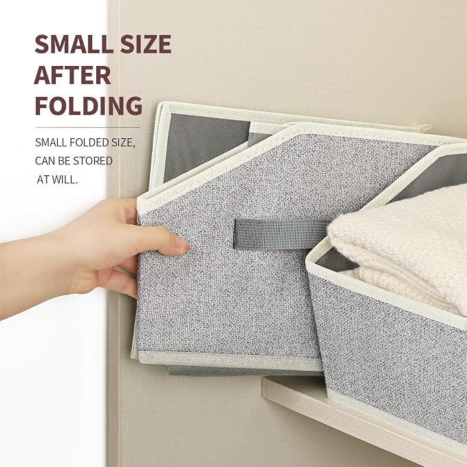 Closet Organizers Bins 6 Packs - Large Closet Shelf Organizer with Handles, Fabric Trapezoid Storage Bins, Collapsible Storage Cubes for Clothes, Towels, Light Gray