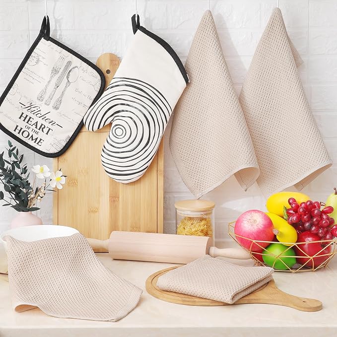 Homaxy 100% Cotton Waffle Weave Kitchen Dish Cloths 12-Pack, Beige | 12 x 12 Inches, Ultra Soft Absorbent Dish Towels, Quick Drying Dish Rags with Hanging Loop