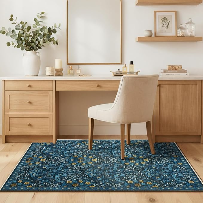 Anidaroel Floral Office Chair Mat for Hardwood Floor, 48"x60" Under Desk Chair Rug for Rolling Chair, Anti-Slip Computer Chair Mat, Low Pile Carpets Protector Mat for Home Office Gaming Room