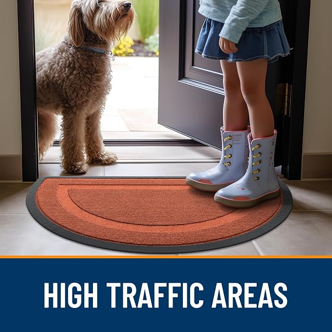 OLANLY Half Circle Front Door Mat Outside 29.5x17 All-Season Rubber Doormat | Vermillion Red, Absorbent, Heavy-Duty, Stain and Fade Resistant, Non-Slip Backing, Low-Profile Indoor Outdoor Entryway Mat