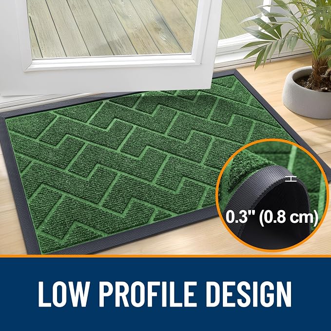 OLANLY Front Door Mat Outside 71x23, All-Season Absorbent Rubber Doormat | Green, Heavy-Duty, Stain and Fade Resistant, Waterproof Non-Slip Backing, Low-Profile Indoor Outdoor Floor Mat for Entryway