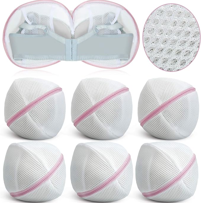 Shappy 6 Pcs Bra Washing Bag for Laundry Storage Women 7.87 Inch Pink | Mesh Wash Lingerie, Zipper Design, Guard Bras Deforming Tearing, Reduce Colors Bleeding, Packing Trip, Comfortable Portable