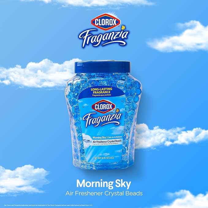 Clorox Fraganzia Air Freshener Twin Pack, Morning Sky Scent, 24 Fl Oz | Gel bead formula, long-lasting scent, no spray or mess, home car and office use