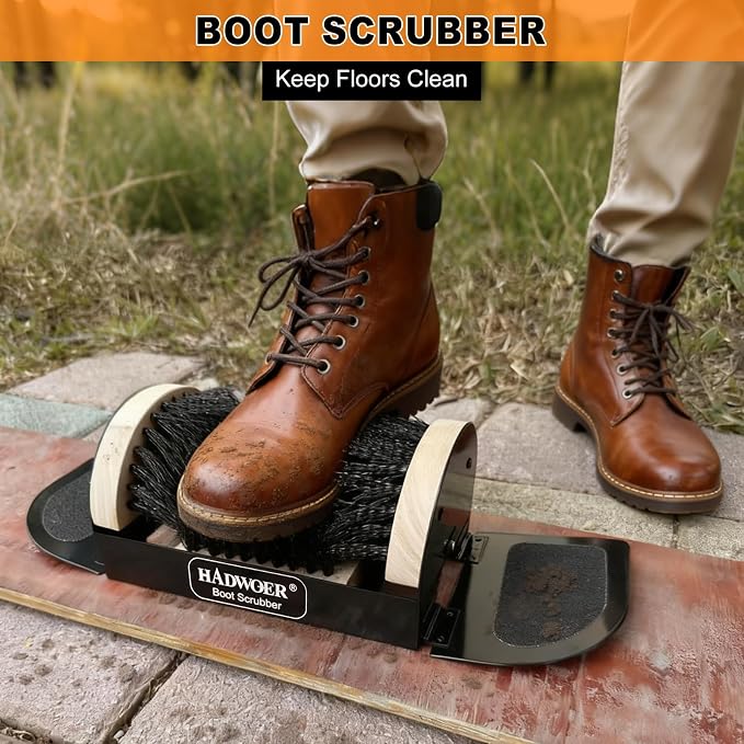 Hadwoer Heavy-Duty Outdoor Boot Brush Scraper for Mud, Dirt and Snow | Durable boot scrubber and shoe cleaner removes mud, dirt and snow from work boots, hiking shoes and outdoor footwear.