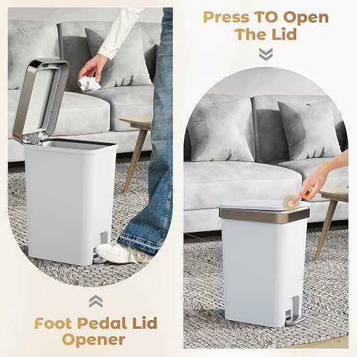 2Pack Small Bathroom Trash Can with Lid Foot Pedal,2.6 Gal Trash Bin | 10 Liter Step Pedal Wastebasket Plastic Garbage Can with Pop-Up Lid for Kitchen,Bedroom,Office,Dorm,Laundry,Restroom,Rv,White