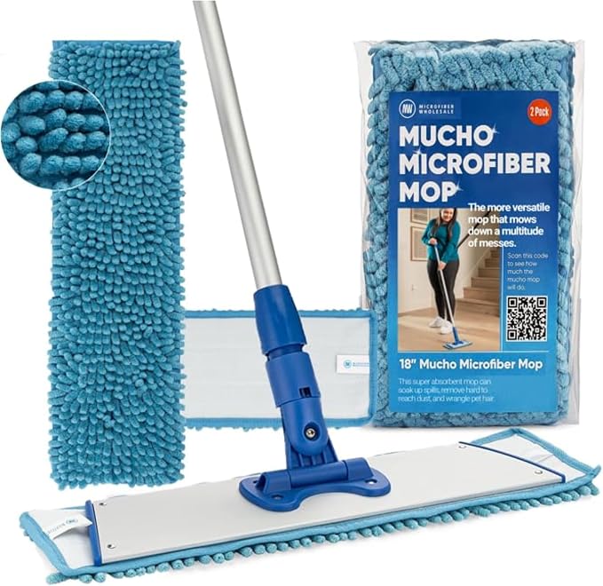 18" Mucho Mop Microfiber System - Mops for Floor Cleaning - Hardwood Floor Mop for Tile, Laminate, Wood, Vinyl Floors | Washable Pads | Dry & Wet Mopping